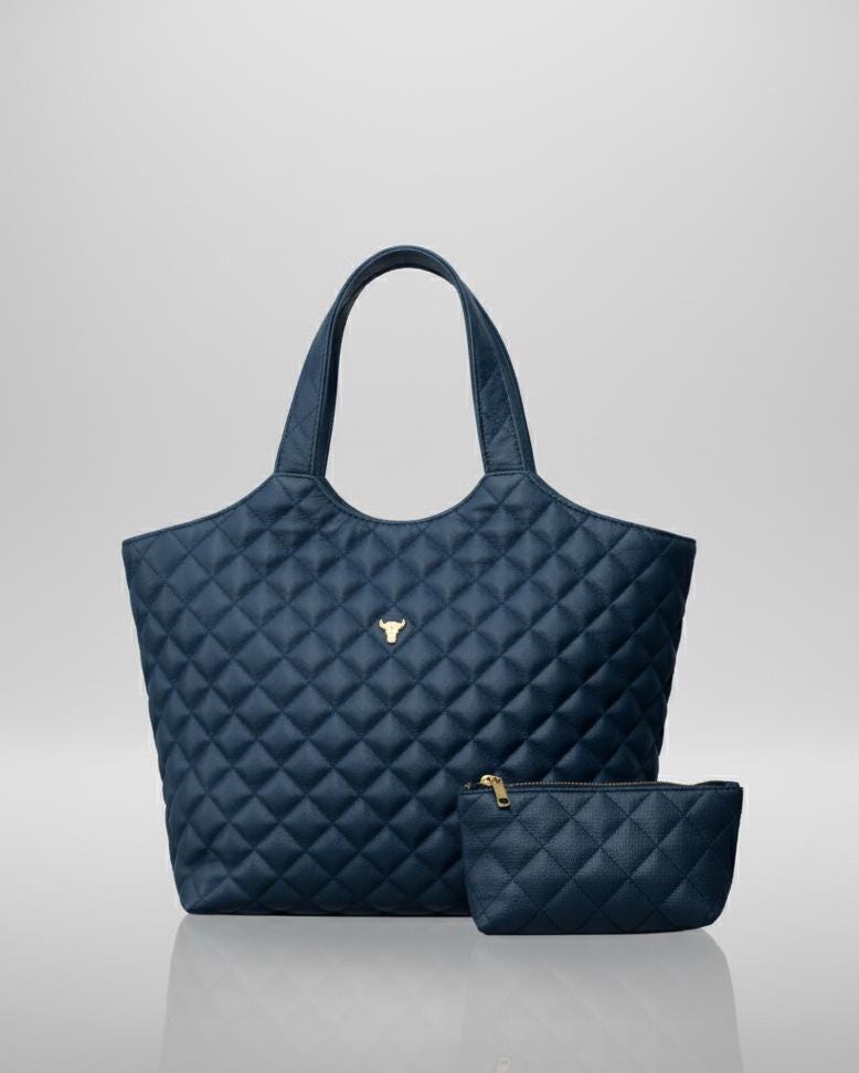 Renata Large Quilted Caramel Leather Tote with Removable Pouch