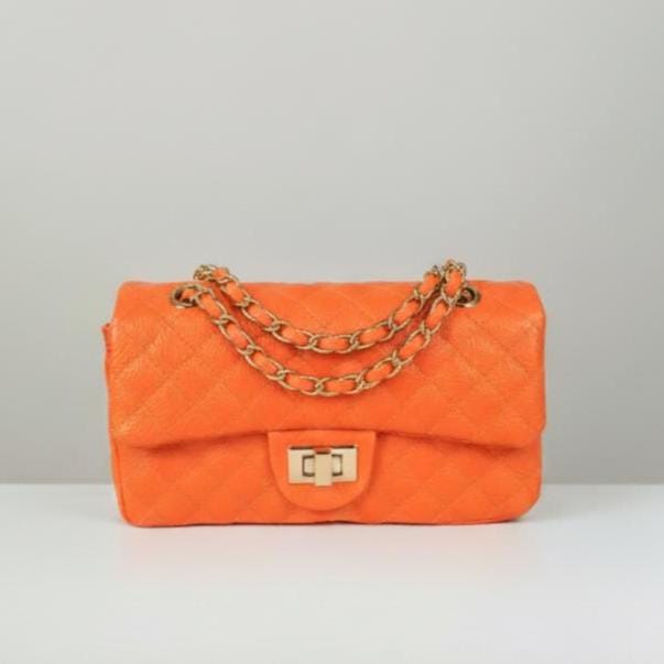 Orange quilted Luxury genuine Brazilian leather hand/shoulder purse Victoria - Katie Leather