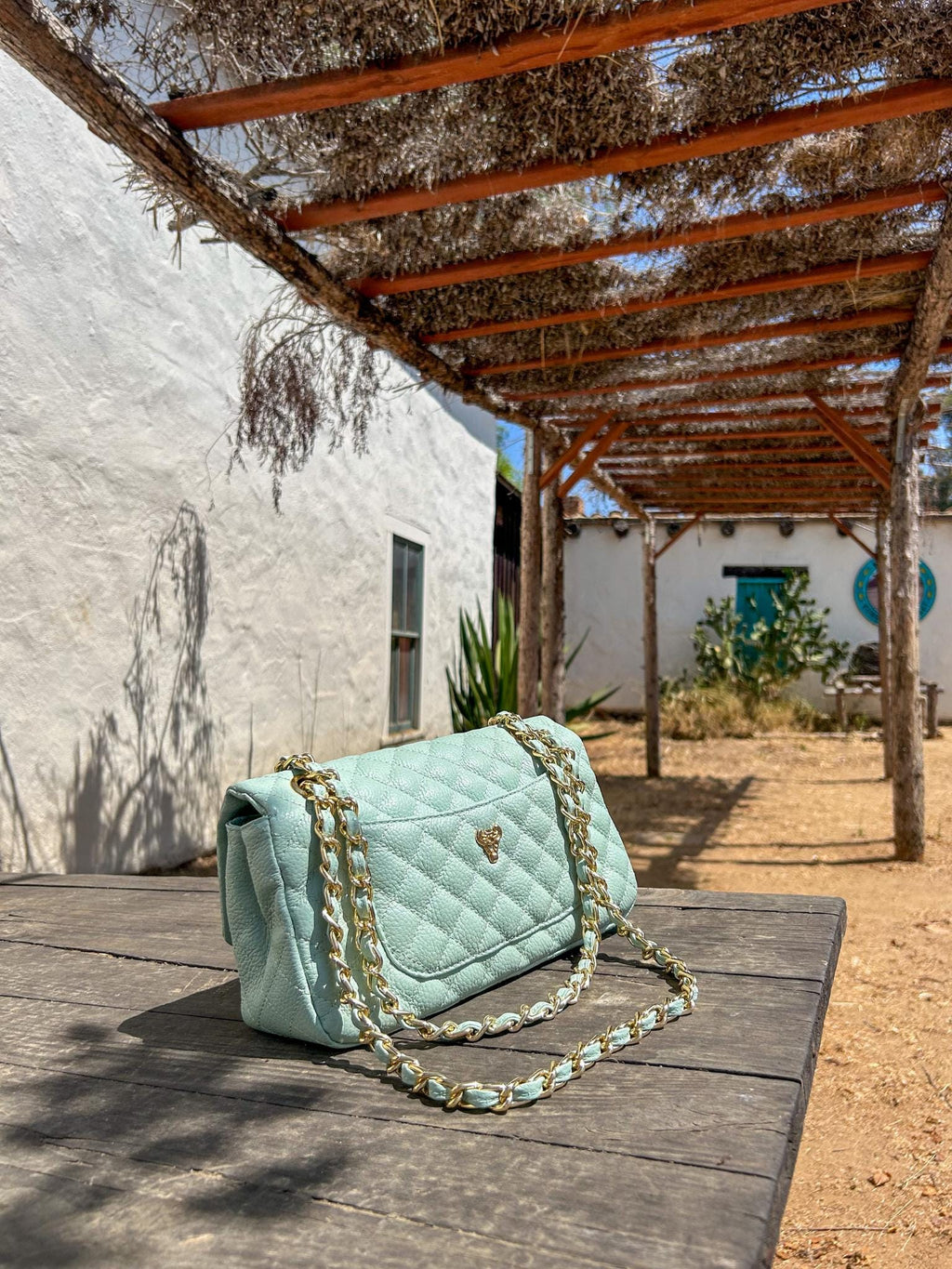 Green quilted Luxury genuine Brazilian leather hand/shoulder purse Victoria - Katie Leather