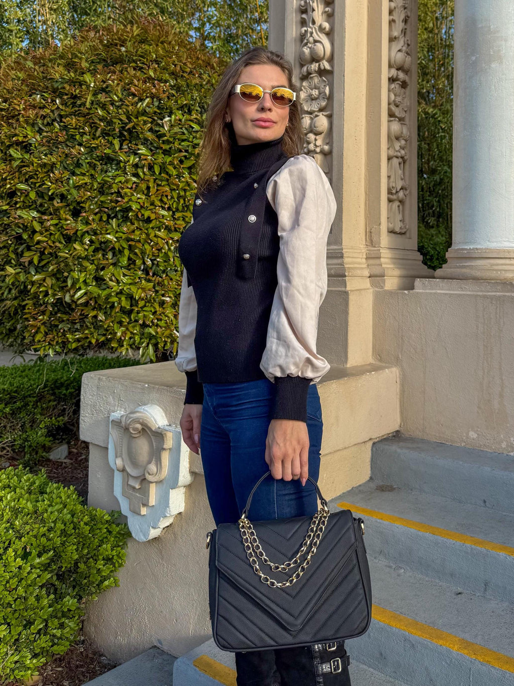 Luxury hand/tote bag Brazilian genuine leather Priscila black - Katie Leather