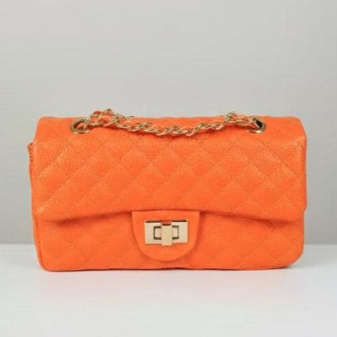 Orange quilted  Luxury genuine Brazilian leather hand/shoulder purse Victoria - Katie Leather