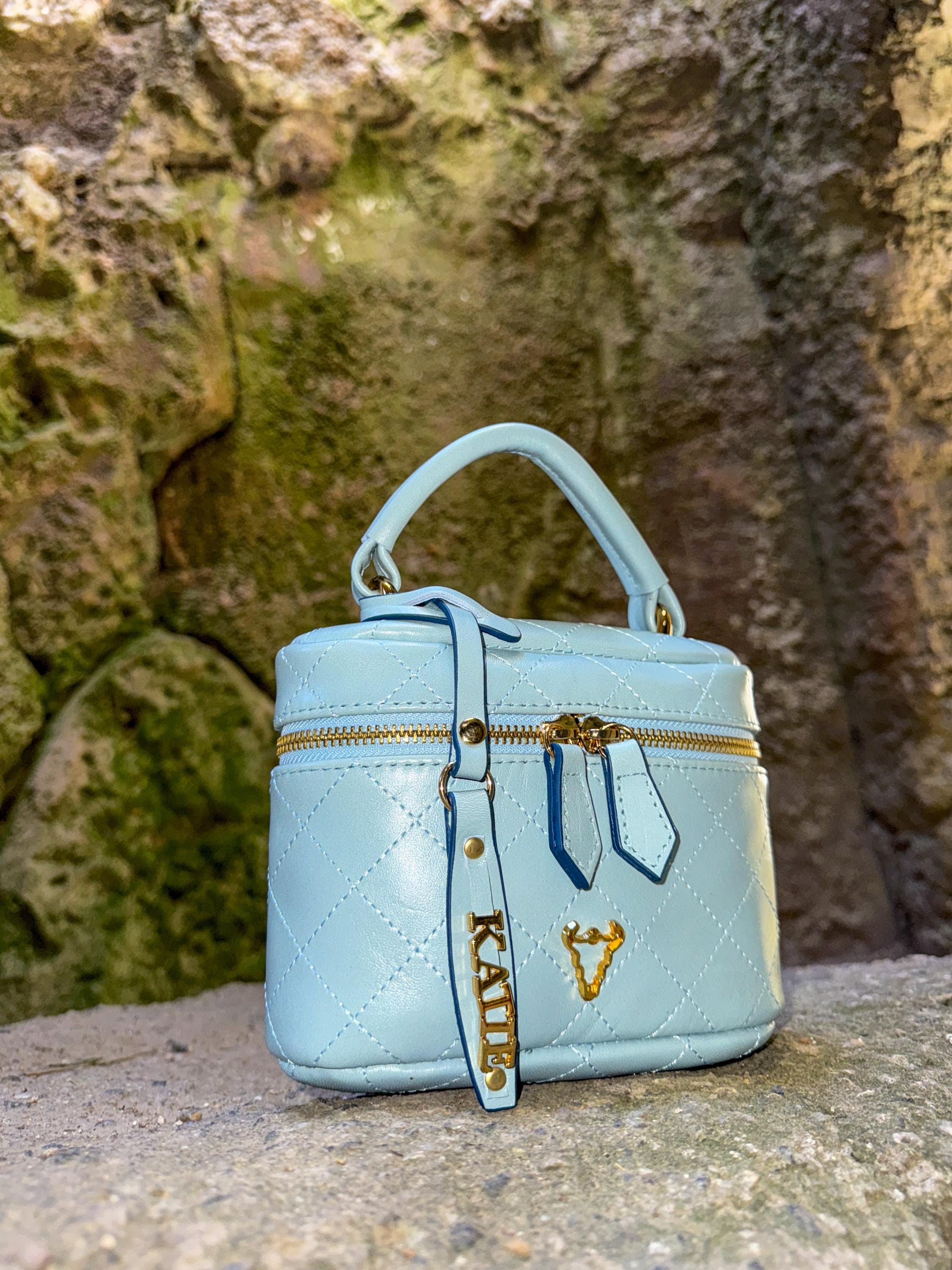 blue Matelassé Quilted Leather Handbag | Classic Structured Bag | Elegant Chain Strap Purse