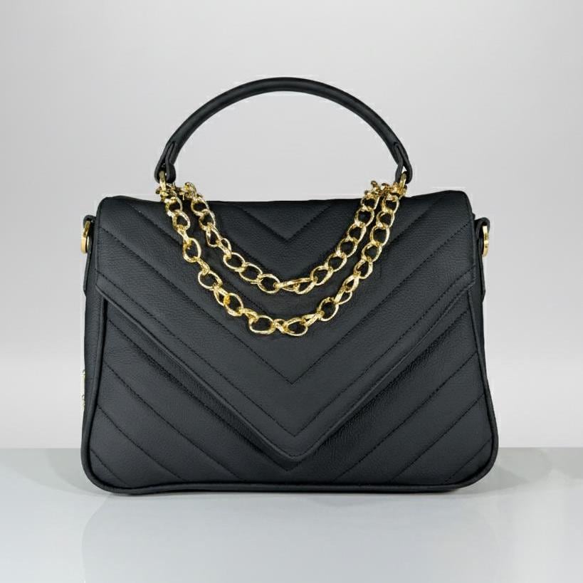Luxury hand/tote bag Brazilian genuine leather Priscila black - Katie Leather