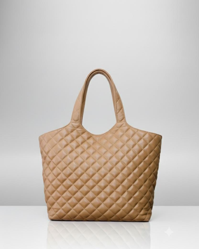 Renata Large Quilted Caramel Leather Tote with Removable Pouch