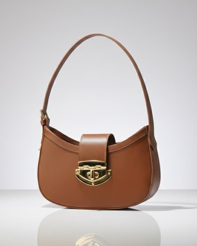 Athena Caramel Baguette in Genuine Leather | Elegant Structured Shoulder Bag | Luxury Brazilian Leather Purse