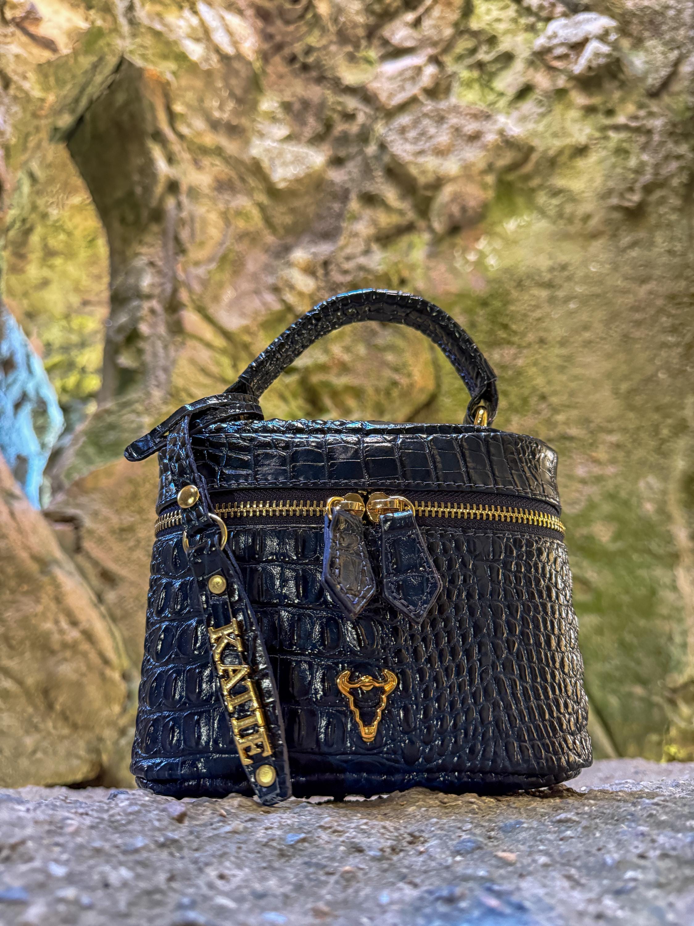 Kora Genuine Leather Bag with blue Croc-Embossed Design | Exclusive Statement Purse