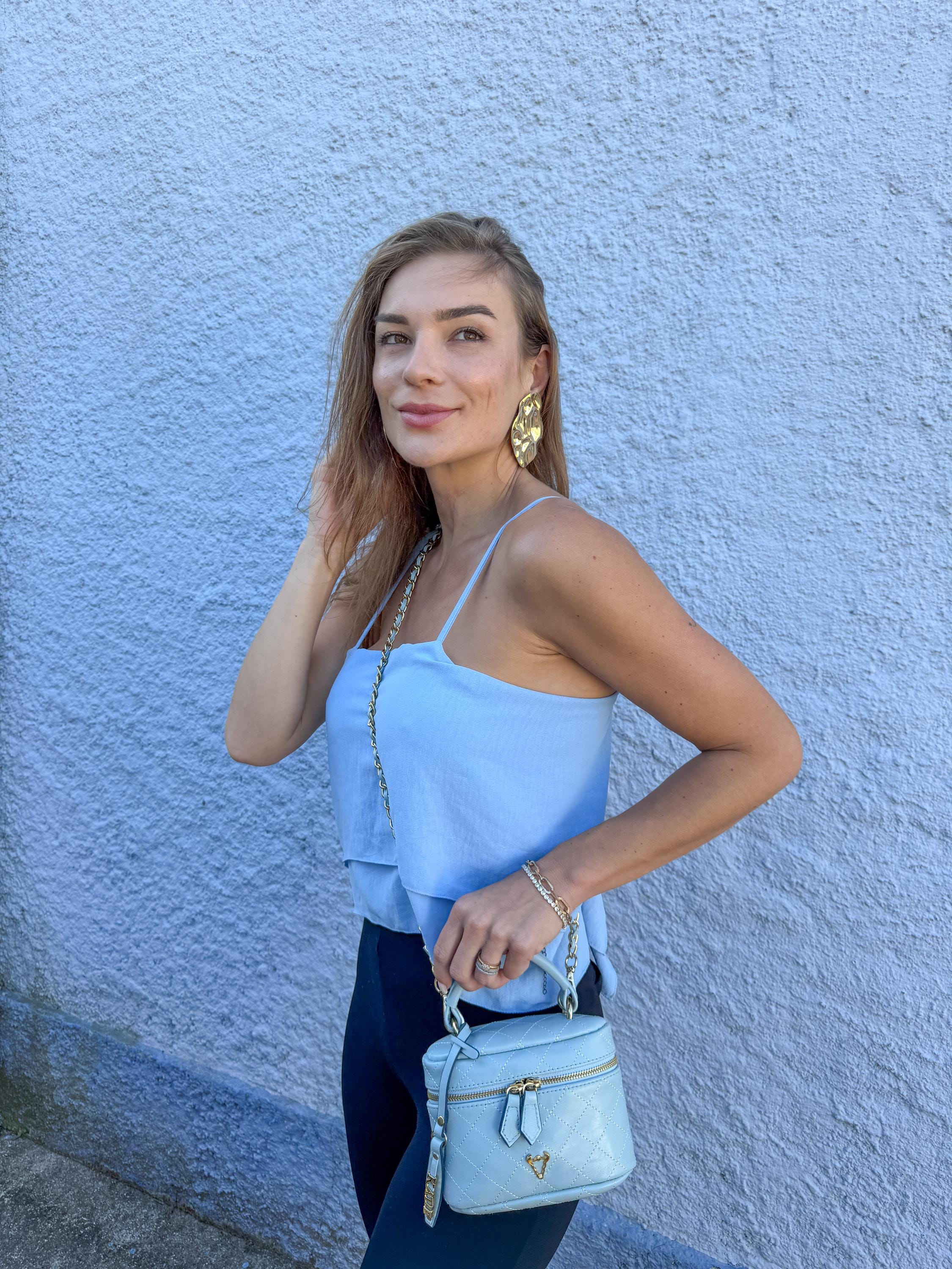 blue Matelassé Quilted Leather Handbag | Classic Structured Bag | Elegant Chain Strap Purse