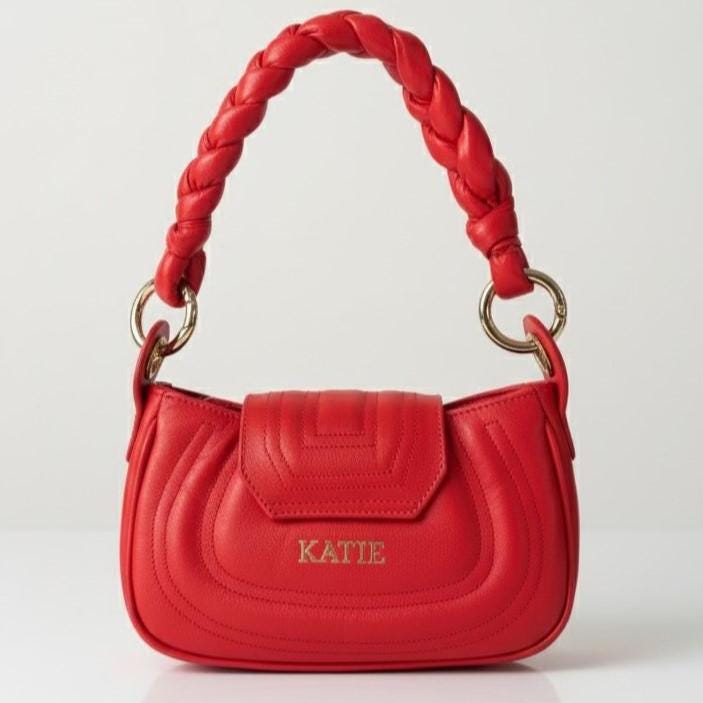 Red Leather Handbag – Soft Genuine Leather Purse, Braided Handle, Everyday Crossbody Bag