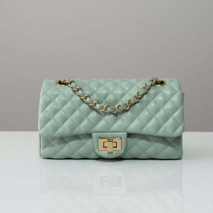 Green quilted Luxury genuine Brazilian leather hand/shoulder purse Victoria - Katie Leather