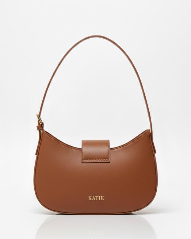 Athena Caramel Baguette in Genuine Leather | Elegant Structured Shoulder Bag | Luxury Brazilian Leather Purse