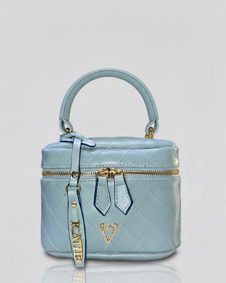 blue Matelassé Quilted Leather Handbag | Classic Structured Bag | Elegant Chain Strap Purse