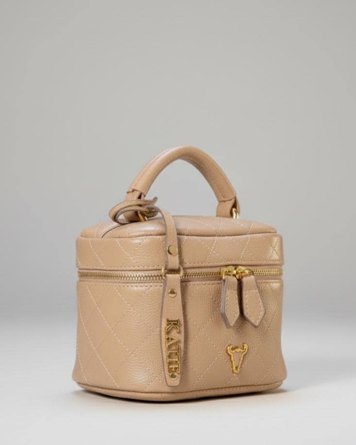 Beige neutral Matelassé Quilted Leather Handbag | Classic Structured Bag | Elegant Chain Strap Purse