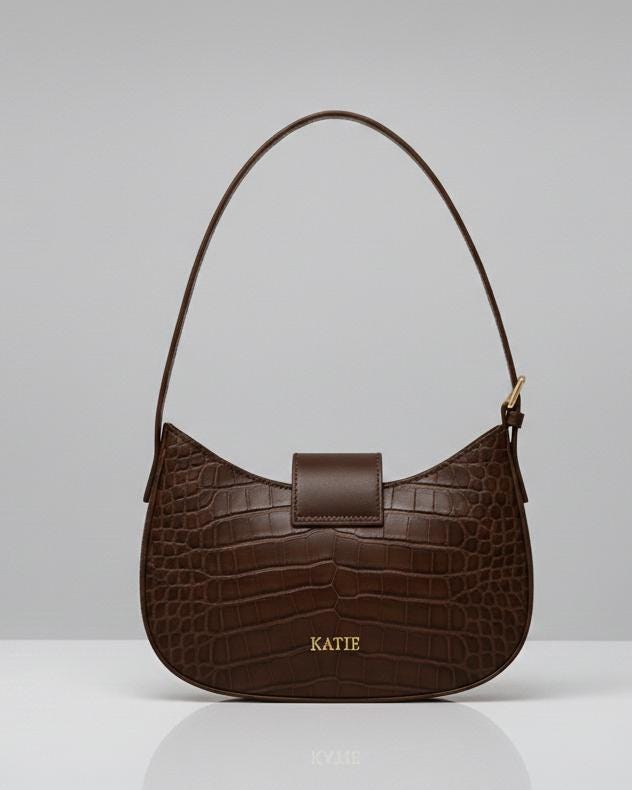 Croco Brown Leather Baguette | Elegant Brazilian Shoulder Bag