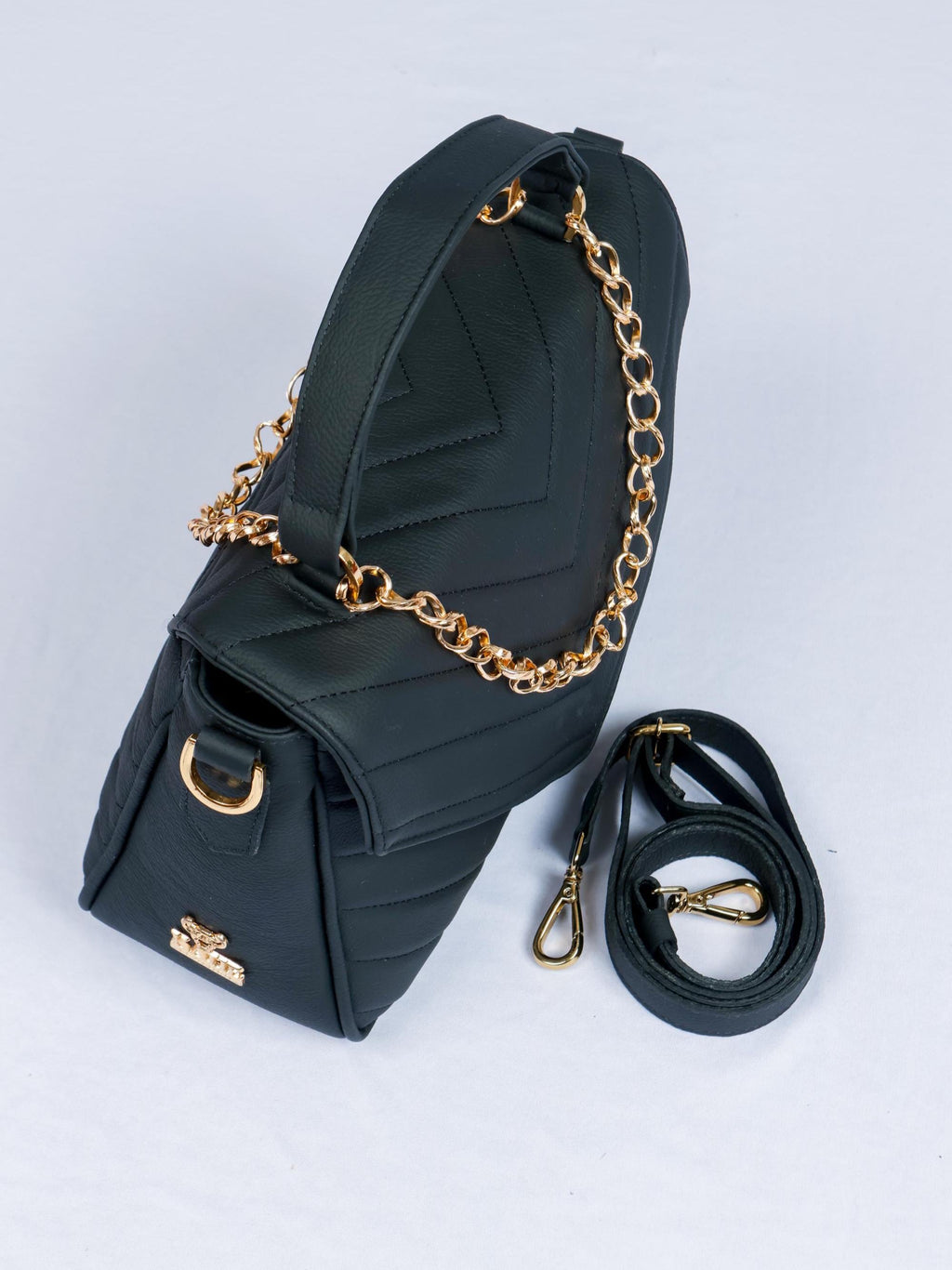 Luxury hand/tote bag Brazilian genuine leather Priscila black - Katie Leather