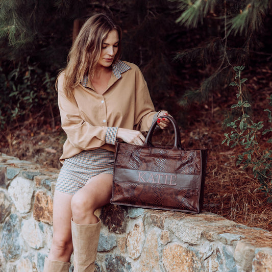 Gaia Animal Print Leather Tote Bag | Spacious Structured Design | Everyday Elegant Statement Bag