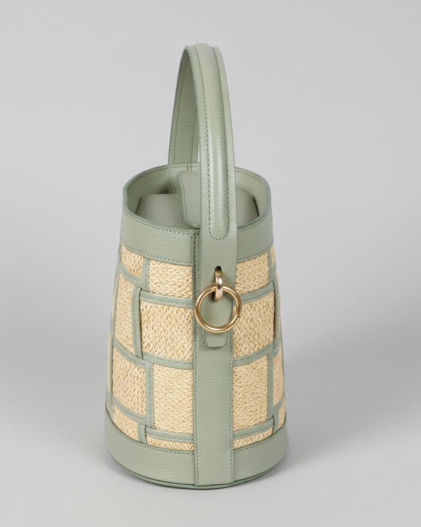 Genuine Leather & Straw Malibu Bag, Elegant Beach Handbag