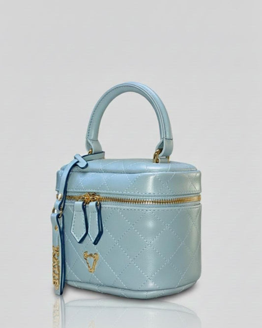 blue Matelassé Quilted Leather Handbag | Classic Structured Bag | Elegant Chain Strap Purse
