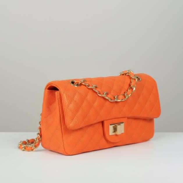 Orange quilted  Luxury genuine Brazilian leather hand/shoulder purse Victoria - Katie Leather