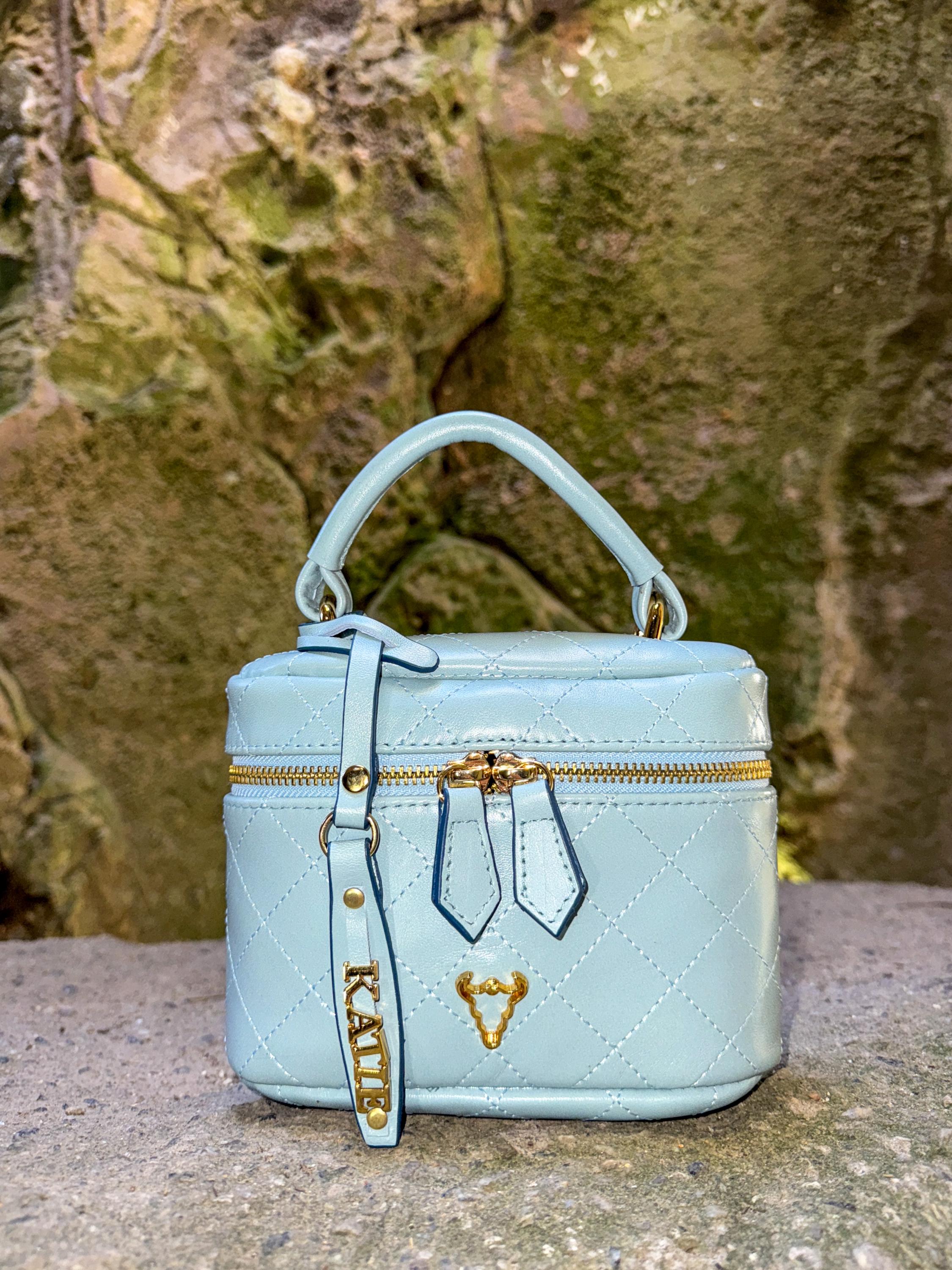 blue Matelassé Quilted Leather Handbag | Classic Structured Bag | Elegant Chain Strap Purse