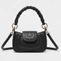 Black Leather Handbag – Soft Genuine Leather Purse, Braided Handle, Everyday Crossbody Bag