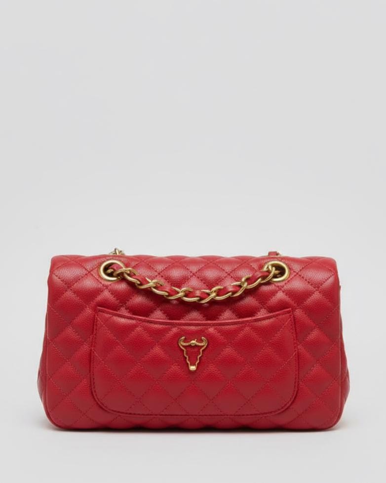 Red quilted Luxury genuine Brazilian leather hand/shoulder purse Victoria - Katie Leather
