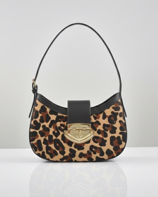 Leopard Print Baguette | Genuine Leather Shoulder Bag