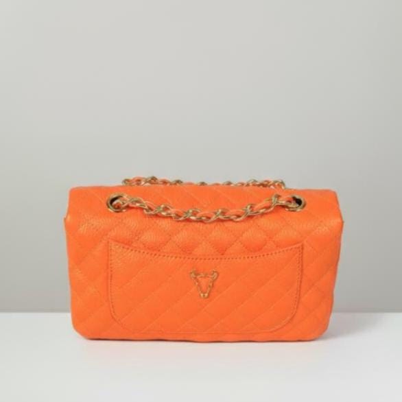 Orange quilted  Luxury genuine Brazilian leather hand/shoulder purse Victoria - Katie Leather