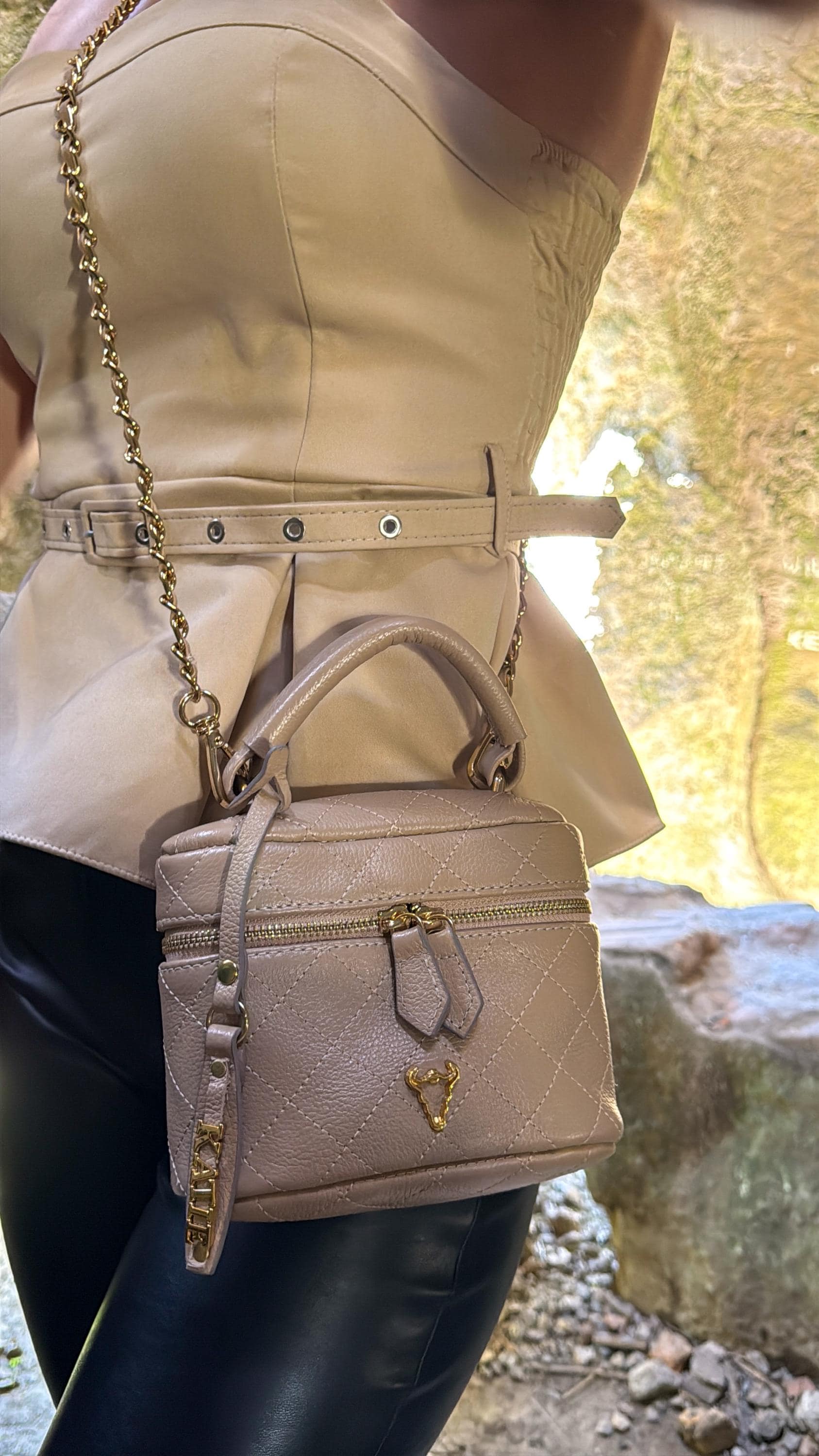 Beige neutral Matelassé Quilted Leather Handbag | Classic Structured Bag | Elegant Chain Strap Purse
