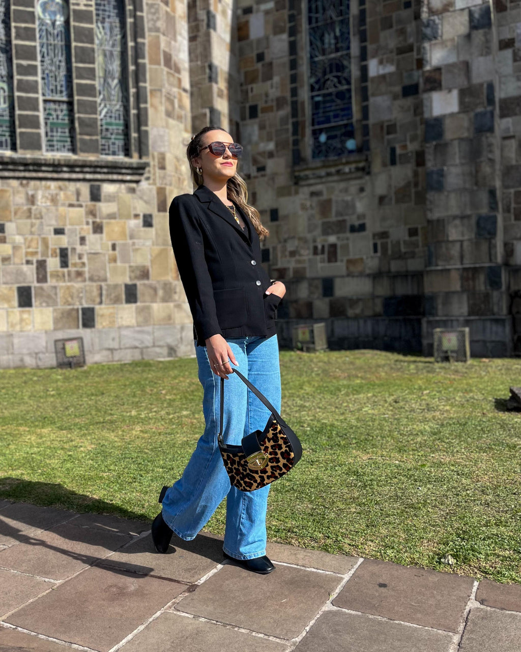 Leopard Print Baguette | Genuine Leather Shoulder Bag