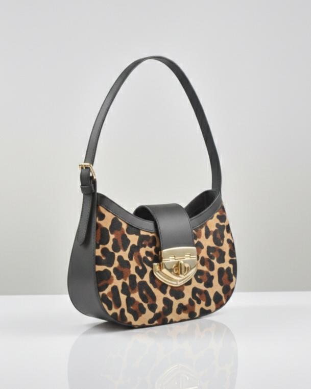 Leopard Print Baguette | Genuine Leather Shoulder Bag