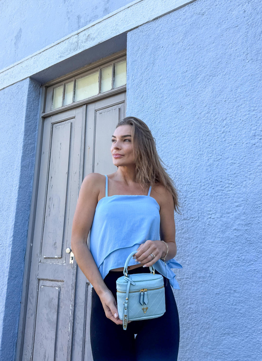 blue Matelassé Quilted Leather Handbag | Classic Structured Bag | Elegant Chain Strap Purse