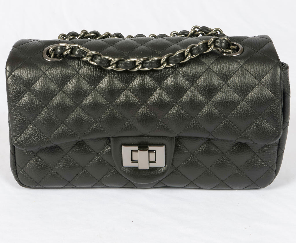 Black Brazilian Genuine Leather Bag – Elegant Quilted Crossbody with Timeless Parisian Style