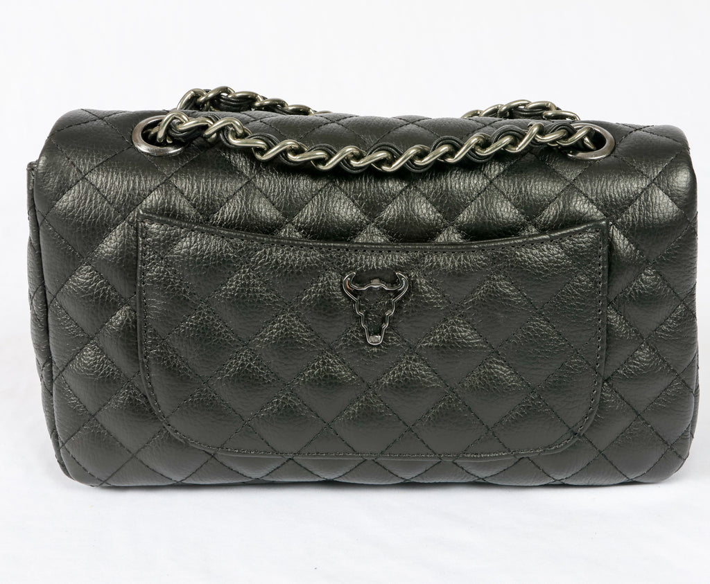 Black Brazilian Genuine Leather Bag – Elegant Quilted Crossbody with Timeless Parisian Style