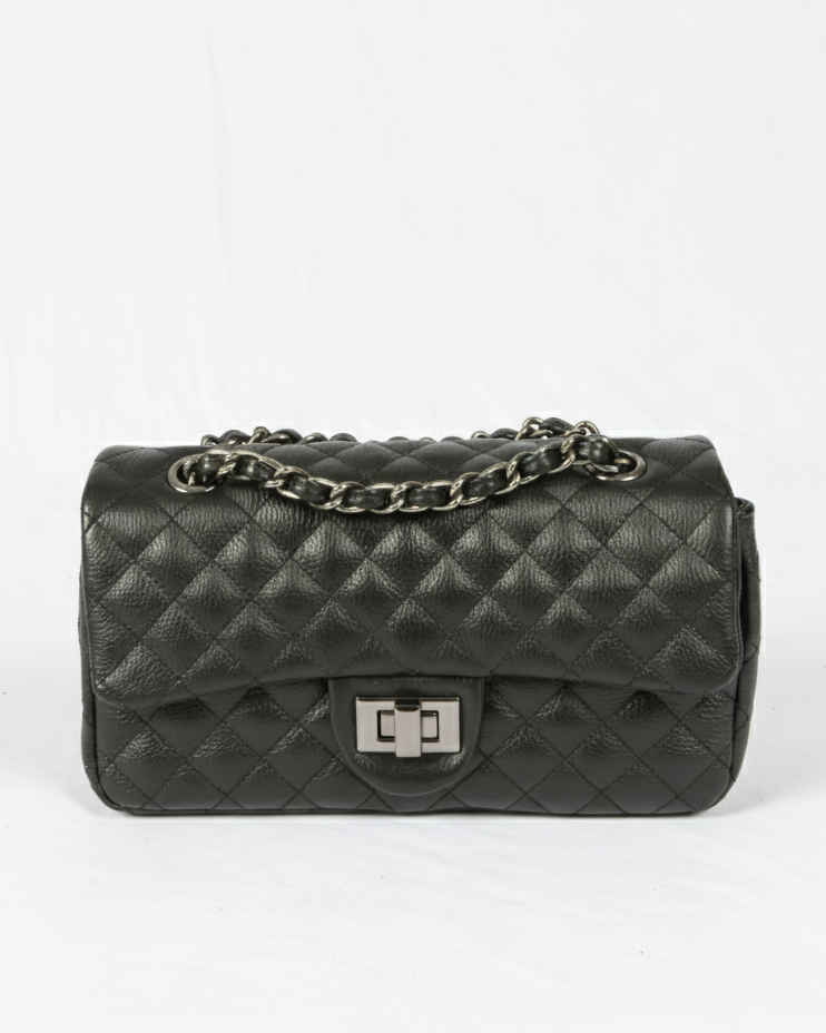 Black Brazilian Genuine Leather Bag – Elegant Quilted Crossbody with Timeless Parisian Style