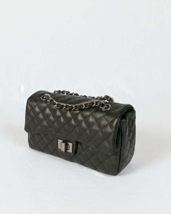 Black Brazilian Genuine Leather Bag – Elegant Quilted Crossbody with Timeless Parisian Style