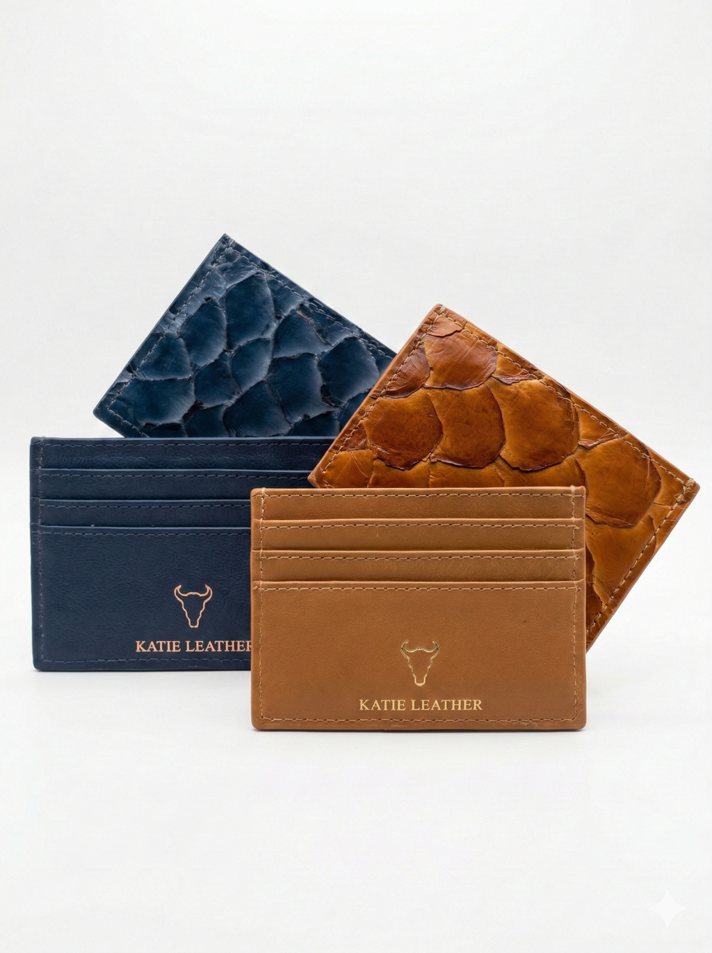 Pirarucu Leather Card Holder - Beige/gold