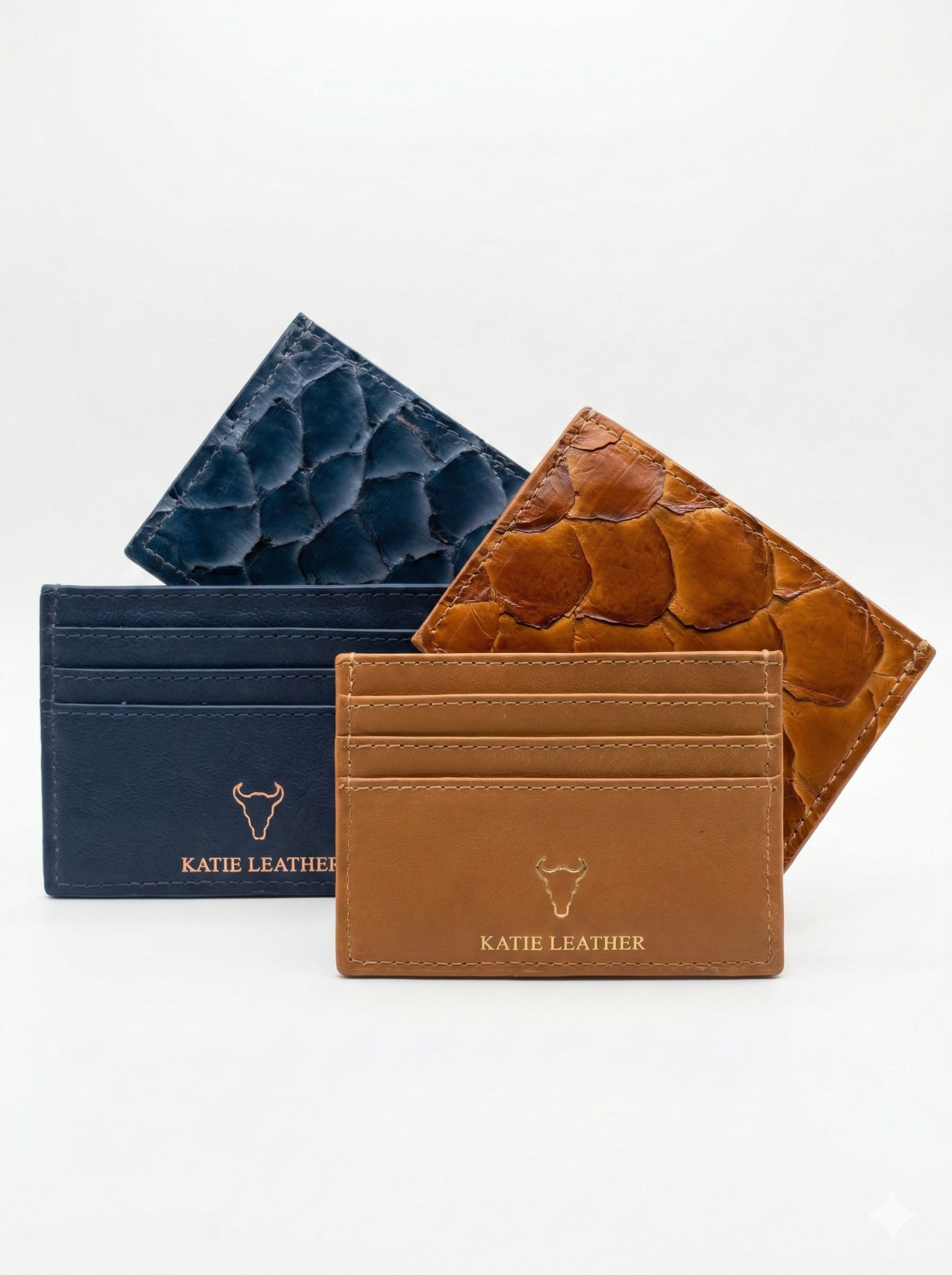 Pirarucu Leather Card Holder - Beige/gold