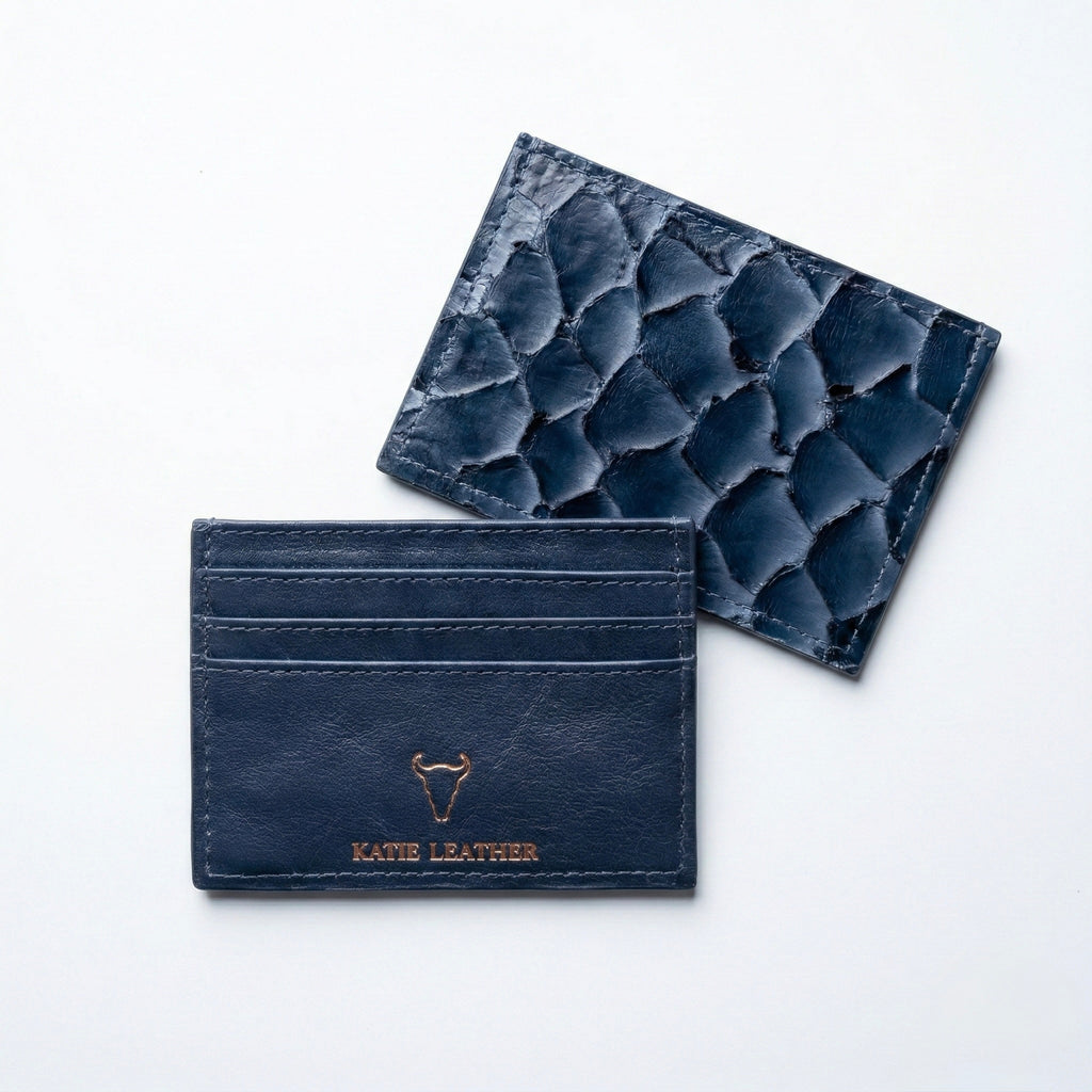 Pirarucu Leather Card Holder - Beige/gold