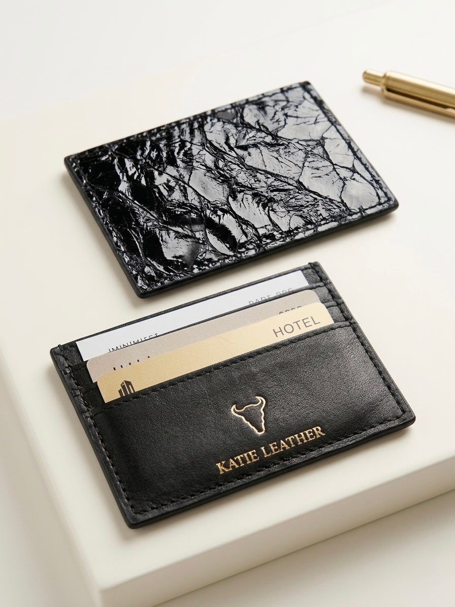 Pirarucu Leather Card Holder - Black