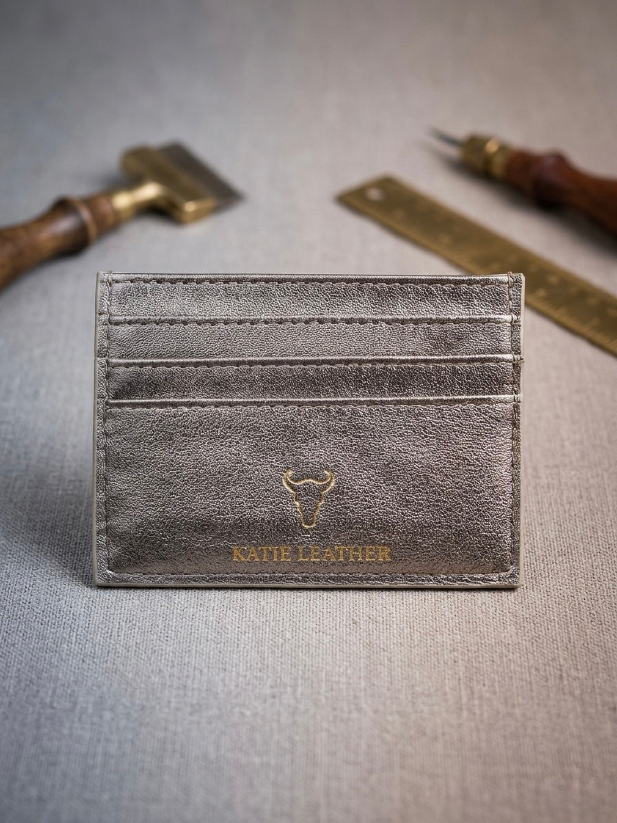 Pirarucu Leather Card Holder - Bronze