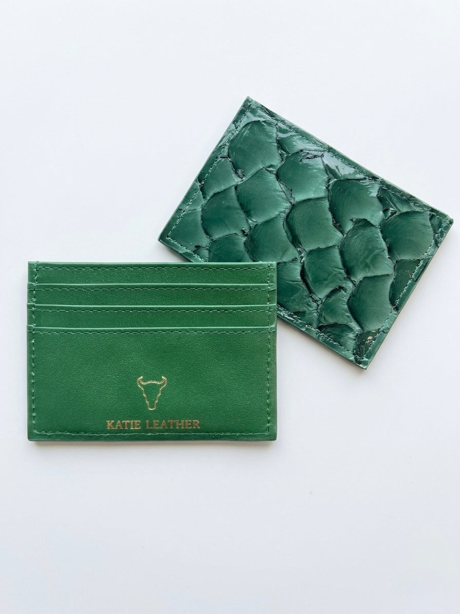 Pirarucu Leather Card Holder - Beige/gold