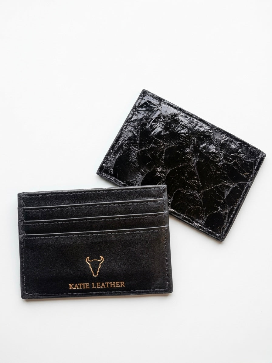 Pirarucu Leather Card Holder - Beige/gold