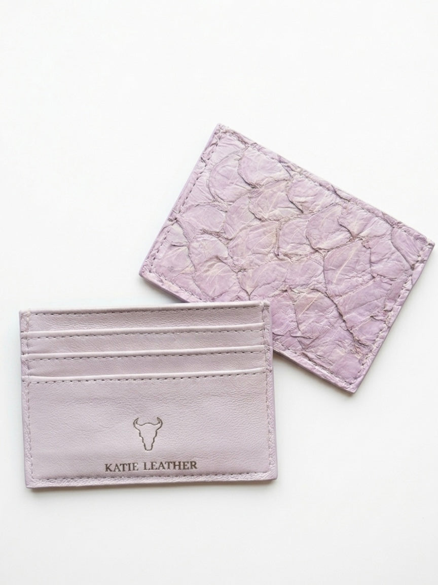 Pirarucu Leather Card Holder - Beige/gold