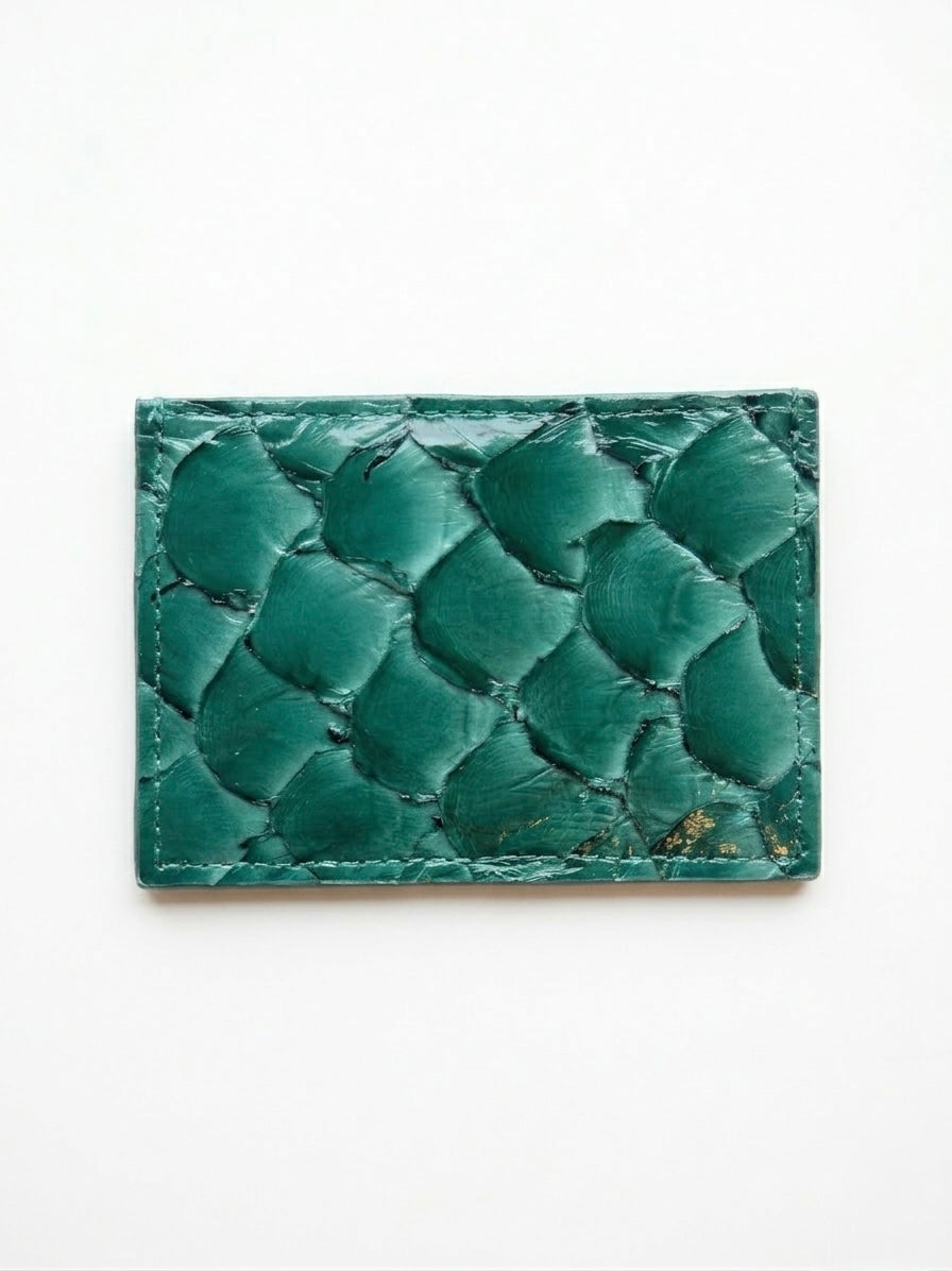 Pirarucu Leather Card Holder - Green