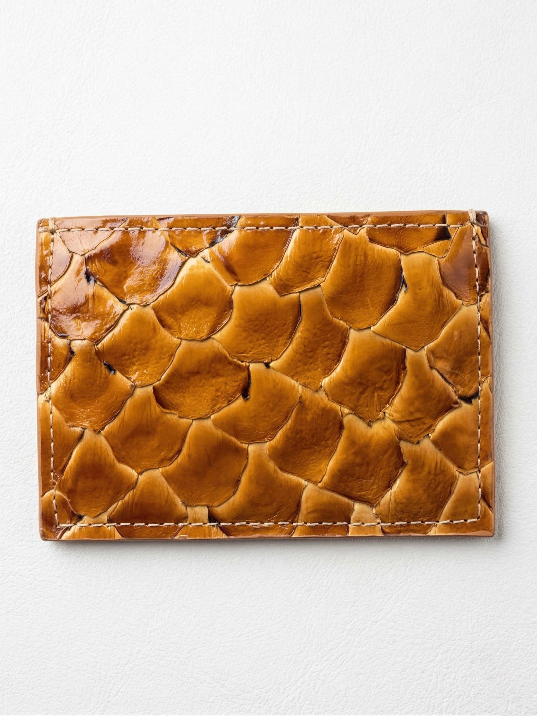 Pirarucu Leather Card Holder - Beige/gold