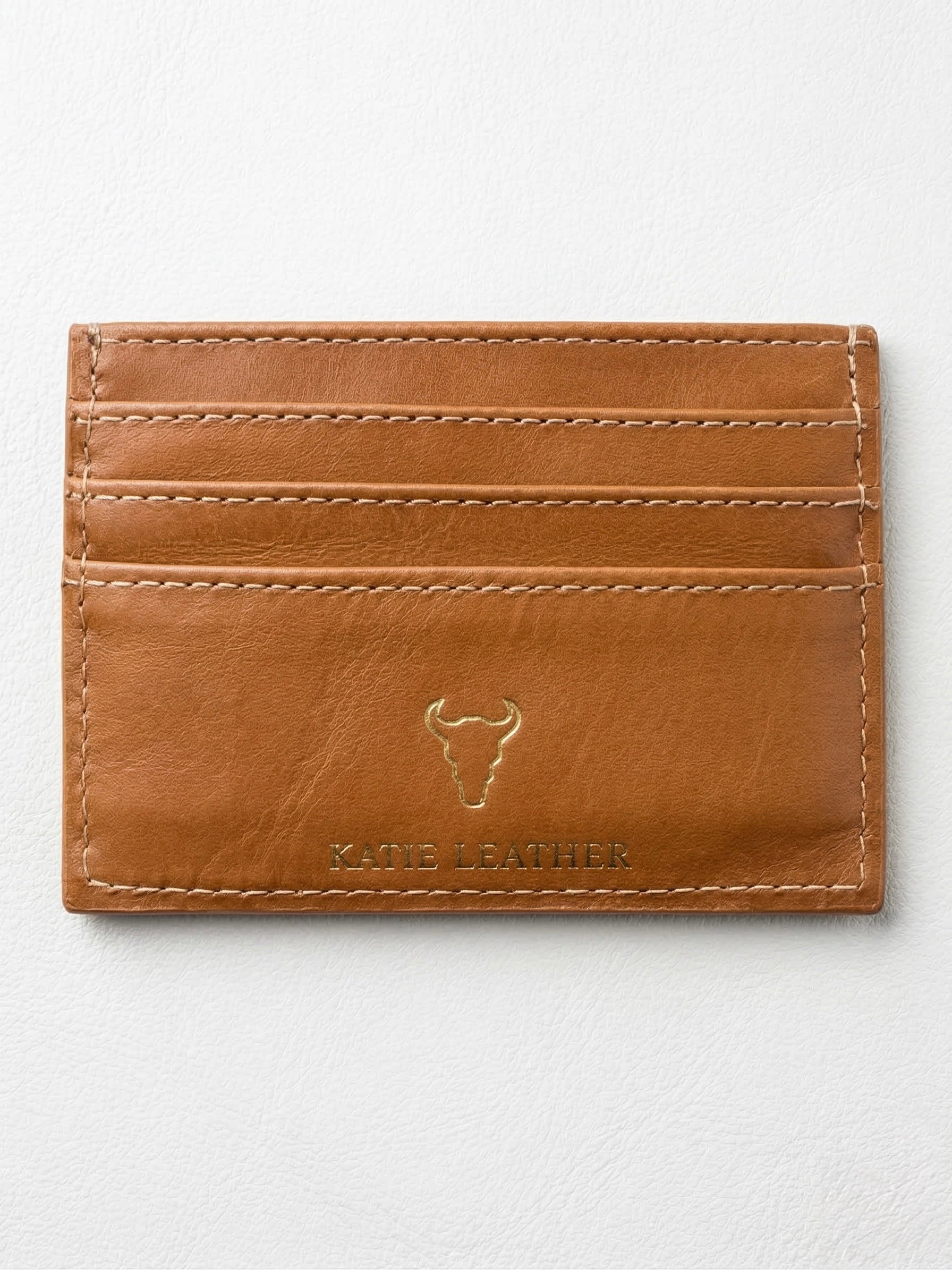 Pirarucu Leather Card Holder - Beige/gold