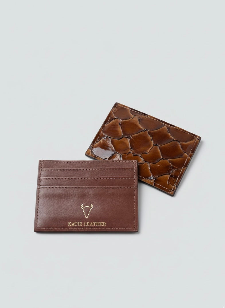 Pirarucu Leather Card Holder - Whiskey