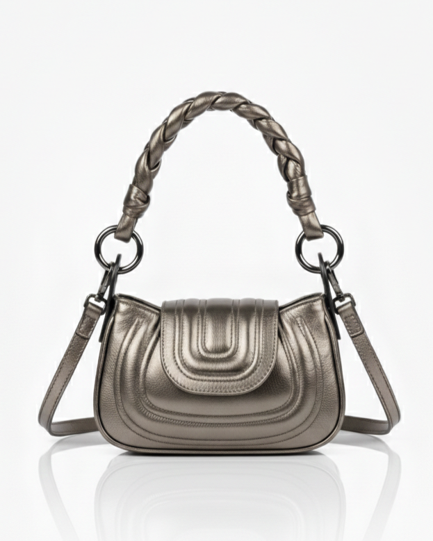 Black Leather Handbag – Soft Genuine Leather Purse, Braided Handle, Everyday Crossbody Bag