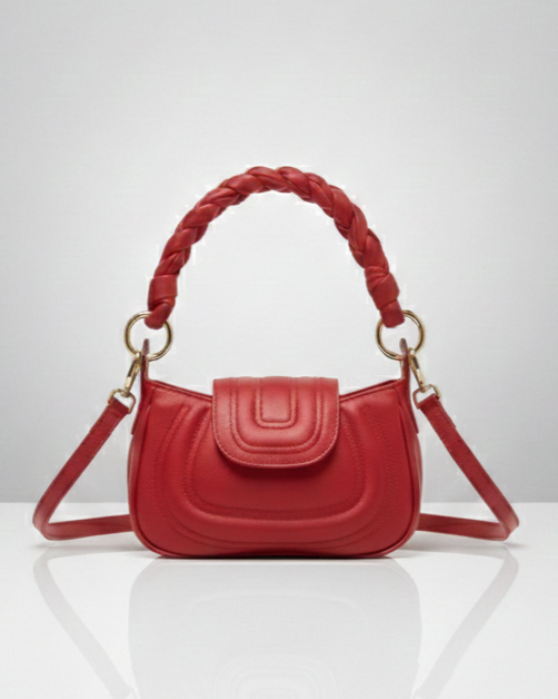 Black Leather Handbag – Soft Genuine Leather Purse, Braided Handle, Everyday Crossbody Bag