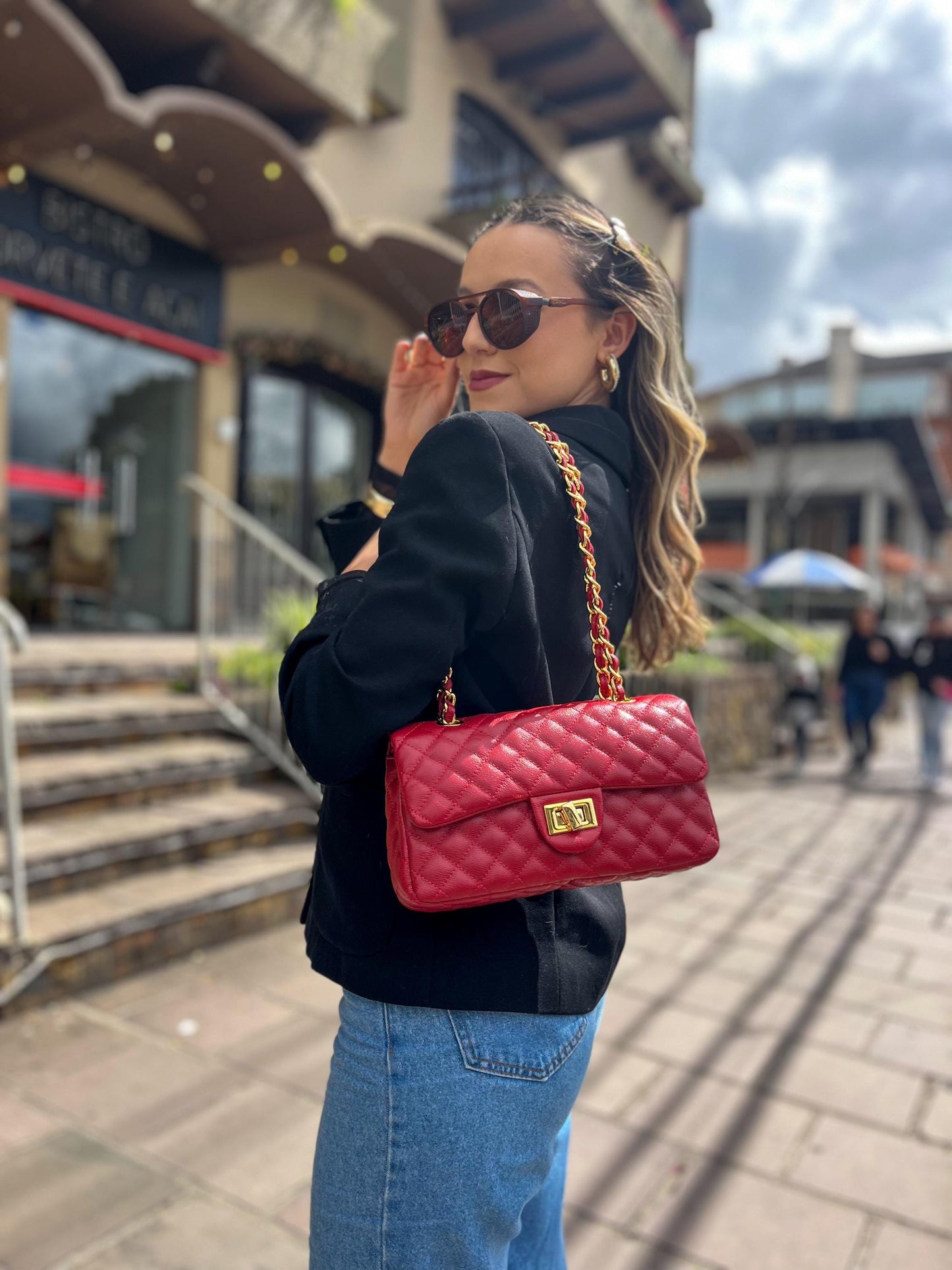 Red quilted Luxury genuine Brazilian leather hand/shoulder purse Victoria - Katie Leather